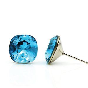 10mm Blue Swarovski Studs | Blue Cushion Cut Crystal Earrings | Hypoallergenic